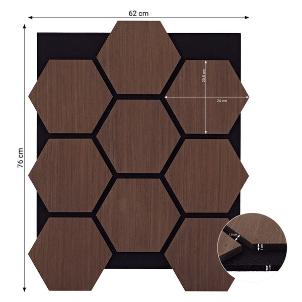8er Set Akustikpaneele Wandpaneele Hexagon Wabe 76 x 62 cm Braun Walnuss Holz 3D