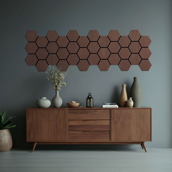 8er Set Akustikpaneele Wandpaneele Hexagon Wabe 76 x 62 cm Braun Walnuss Holz 3D