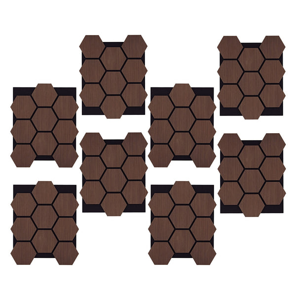 8er Set Akustikpaneele Wandpaneele Hexagon Wabe 76 x 62 cm Braun Walnuss Holz 3D
