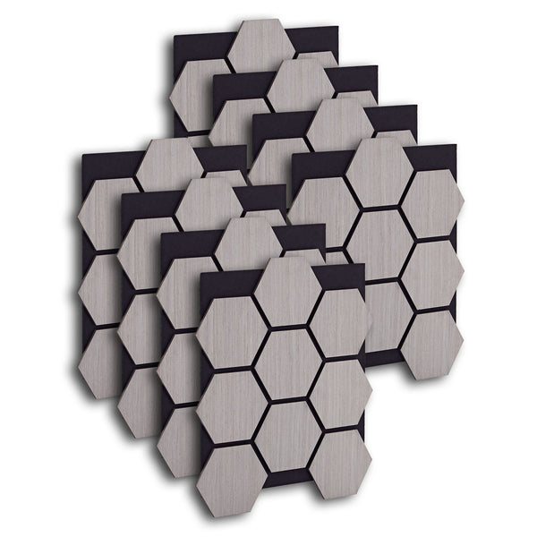 8er Set Akustikpaneele Wandpaneele Hexagon Wabe 76 x 62 cm Grau Holz 3D