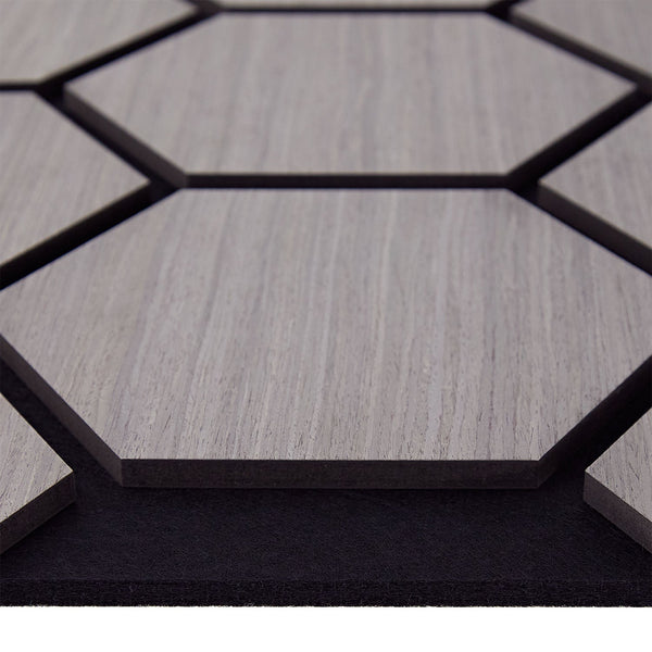 8er Set Akustikpaneele Wandpaneele Hexagon Wabe 76 x 62 cm Grau Holz 3D