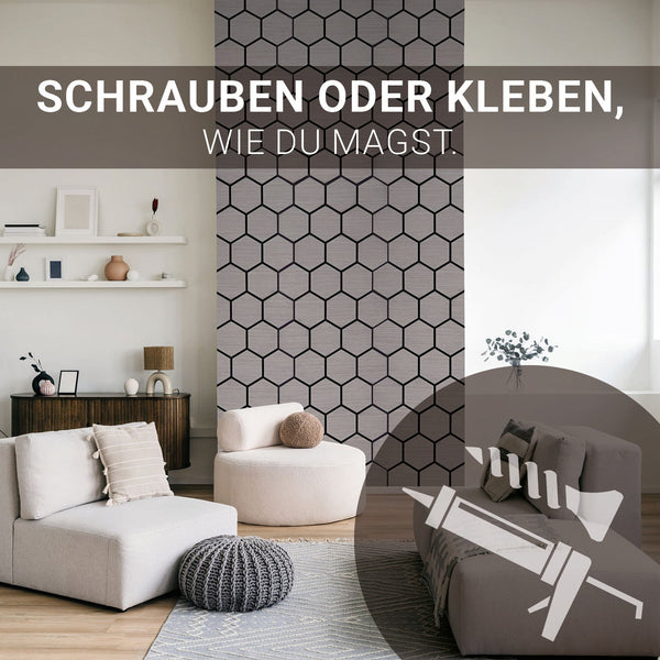 8er Set Akustikpaneele Wandpaneele Hexagon Wabe 76 x 62 cm Grau Holz 3D