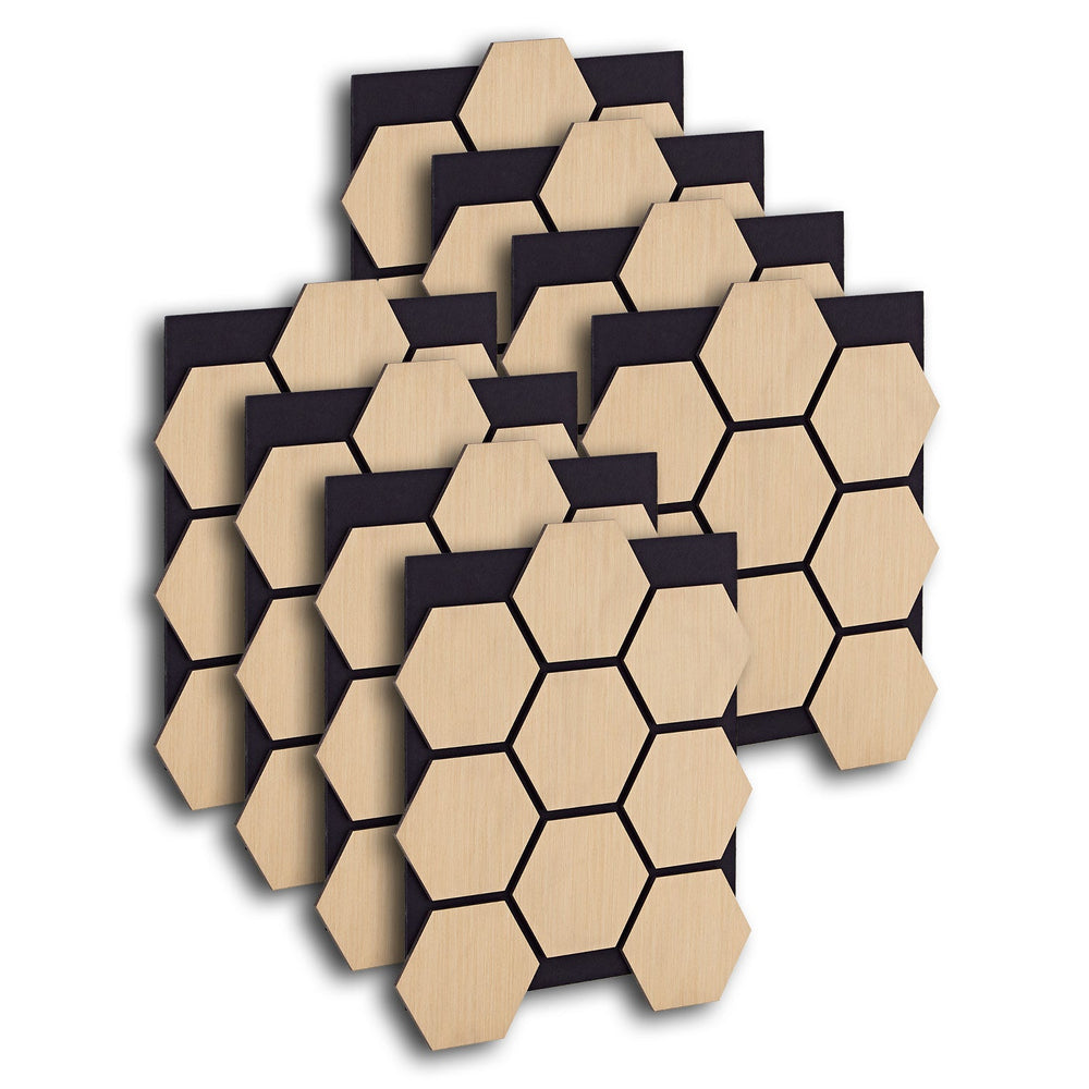 8er Set Akustikpaneele Wandpaneele Hexagon Wabe 76 x 62 cm Natur Eiche Holz 3D