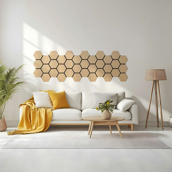 8er Set Akustikpaneele Wandpaneele Hexagon Wabe 76 x 62 cm Natur Eiche Holz 3D
