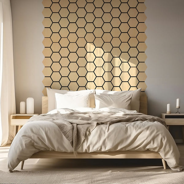 8er Set Akustikpaneele Wandpaneele Hexagon Wabe 76 x 62 cm Natur Eiche Holz 3D