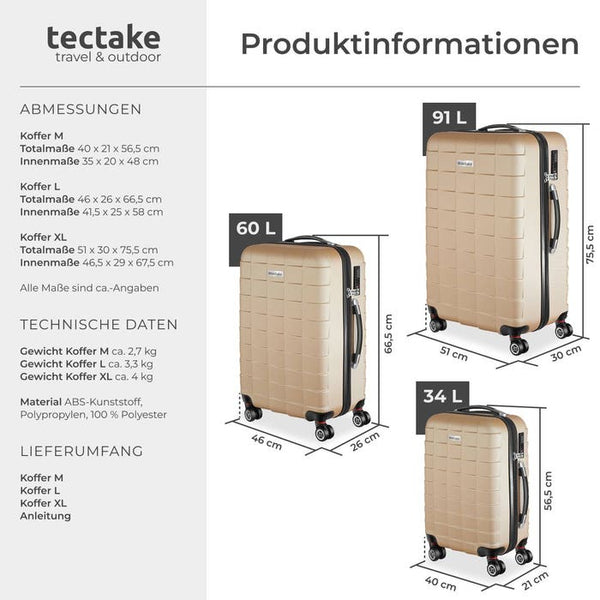 Trolley Set 3-tlg. aus Hartschale, champagner