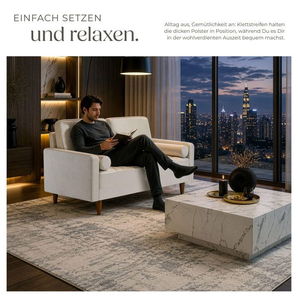 Sofa Skagen 2-Sitzer mit Federkern Samtoptik creme