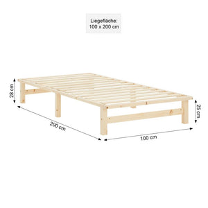 Palettenbett 100x200 cm mit Lattenrost Natur