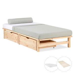 Palettenbett 90x200 cm Natur | Einzelbett mit Bettkästen | mit Matratze | Holz | Kind Gast