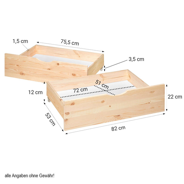 Palettenbett 140x200 cm Natur | Einzelbett mit Bettkästen | mit Matratze | Holz | Jugend Gast