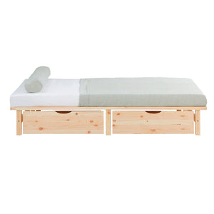 Palettenbett 140x200 cm Natur | Einzelbett mit Bettkästen | mit Matratze | Holz | Jugend Gast