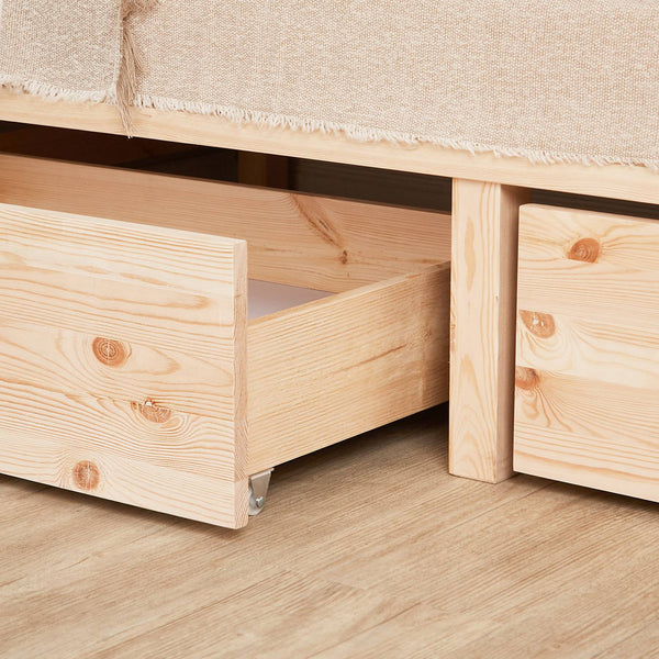 Palettenbett 140x200 cm Natur | Einzelbett mit Bettkästen | mit Matratze | Holz | Jugend Gast