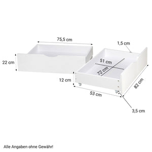Palettenbett 90x200 cm Weiss | Einzelbett mit Bettkästen | mit Matratze | Holz | Kind Jugend