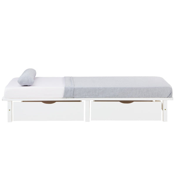 Palettenbett 90x200 cm Weiss | Einzelbett mit Bettkästen | mit Matratze | Holz | Kind Jugend