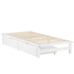 Palettenbett 90x200 cm Weiss | Einzelbett mit Bettkästen | mit Matratze | Holz | Kind Jugend