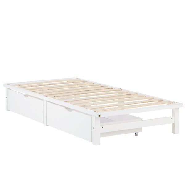 Palettenbett 90x200 cm Weiss | Einzelbett mit Bettkästen | mit Matratze | Holz | Kind Jugend