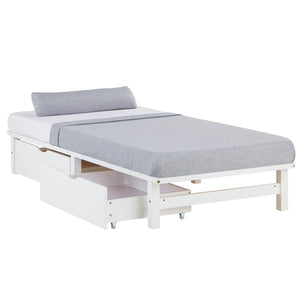 Palettenbett 90x200 cm Weiss | Einzelbett mit Bettkästen | mit Matratze | Holz | Kind Jugend
