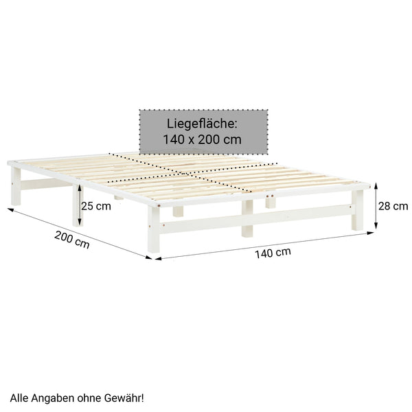 Palettenbett 140x200 cm Weiss | Doppelbett mit Bettkästen | mit Matratze | Holz | Kind Gast