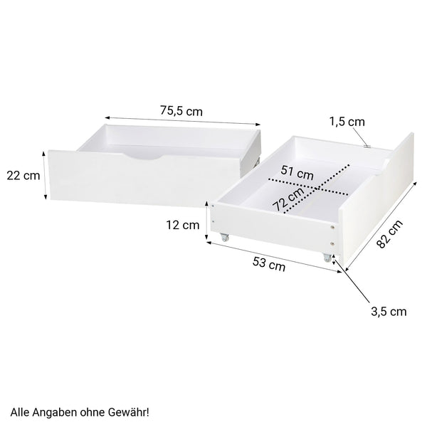 Palettenbett 140x200 cm Weiss | Doppelbett mit Bettkästen | mit Matratze | Holz | Kind Gast
