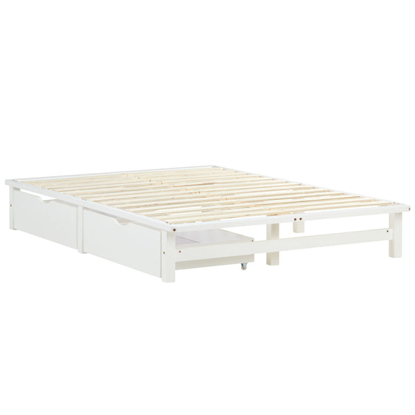 Palettenbett 140x200 cm Weiss | Doppelbett mit Bettkästen | mit Matratze | Holz | Kind Gast