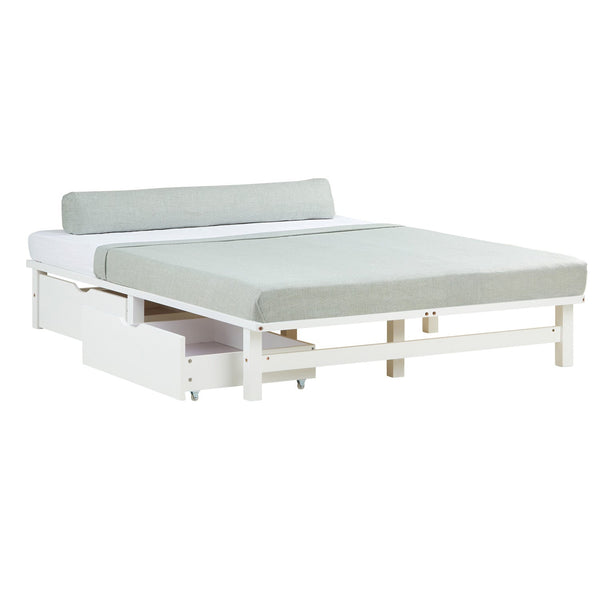Palettenbett 140x200 cm Weiss | Doppelbett mit Bettkästen | mit Matratze | Holz | Kind Gast