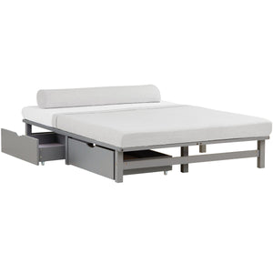 Palettenbett 140x200 cm Grau | Doppelbett mit Bettkästen | mit Matratze | Holz | Kind Gast