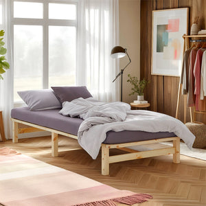 Palettenbett 90x200 cm Natur | Einzelbett mit Matratze | mit Lattenrost | Holz | Jugend Gast