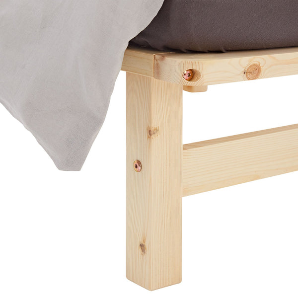 Palettenbett 90x200 cm Natur | Einzelbett mit Matratze | mit Lattenrost | Holz | Jugend Gast