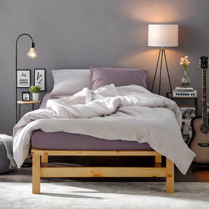 Palettenbett 90x200 cm Natur | Einzelbett mit Matratze | mit Lattenrost | Holz | Jugend Gast