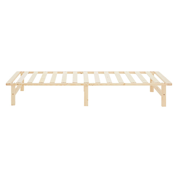Palettenbett 90x200 cm Natur | Einzelbett mit Matratze | mit Lattenrost | Holz | Jugend Gast