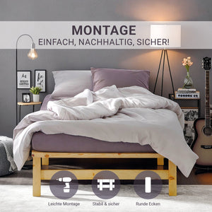 Palettenbett 90x200 cm Natur | Einzelbett mit Matratze | mit Lattenrost | Holz | Jugend Gast