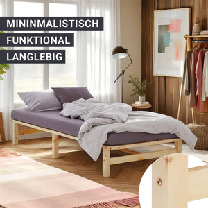 Palettenbett 90x200 cm Natur | Einzelbett mit Matratze | mit Lattenrost | Holz | Jugend Gast