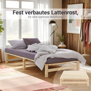 Palettenbett 90x200 cm Natur | Einzelbett mit Matratze | mit Lattenrost | Holz | Jugend Gast