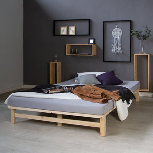Palettenbett 140x200 cm Natur | Doppelbett mit Matratze | mit Lattenrost | Holz | Jugend Gast
