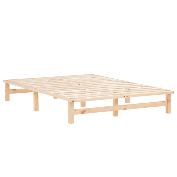 Palettenbett 140x200 cm Natur | Doppelbett mit Matratze | mit Lattenrost | Holz | Jugend Gast