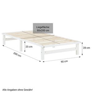 Palettenbett 90x200 cm Weiss | Einzelbett mit Matratze | mit Lattenrost | Holz | Jugend Gast