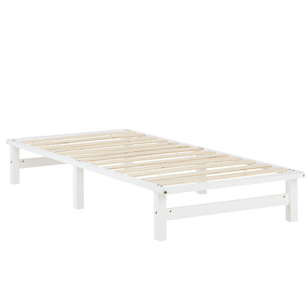 Palettenbett 90x200 cm Weiss | Einzelbett mit Matratze | mit Lattenrost | Holz | Jugend Gast