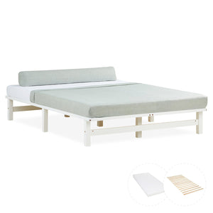 Palettenbett 140x200 cm Weiss | Doppelbett mit Matratze | mit Lattenrost | Holz | Jugend Gast
