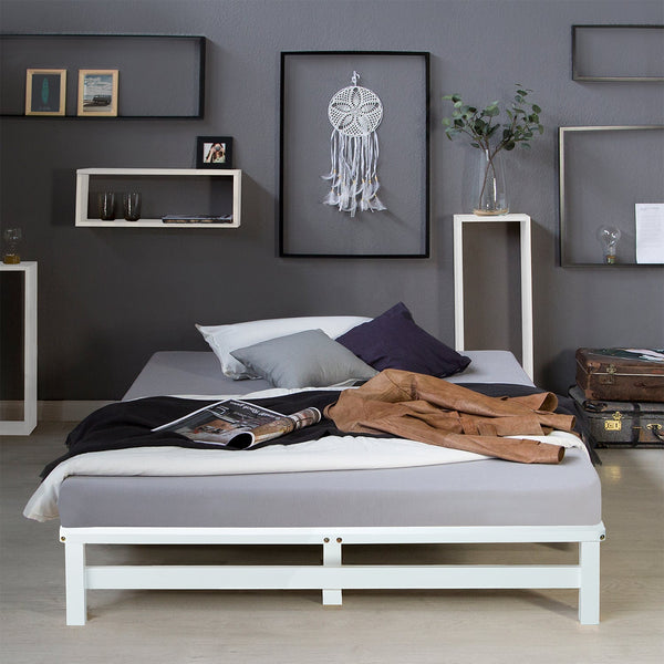 Palettenbett 140x200 cm Weiss | Doppelbett mit Matratze | mit Lattenrost | Holz | Jugend Gast