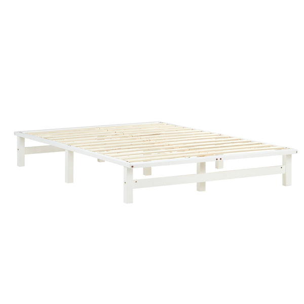 Palettenbett 140x200 cm Weiss | Doppelbett mit Matratze | mit Lattenrost | Holz | Jugend Gast
