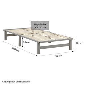 Palettenbett 90x200 cm Grau | Einzelbett mit Matratze | mit Lattenrost | Holz | Jugend Gast