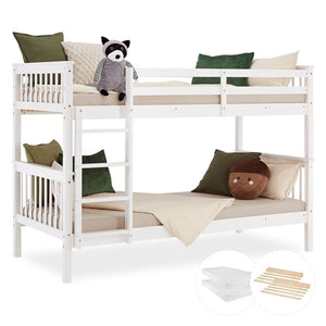 Etagenbett 90x200 cm mit Matratze & Lattenrost umbaubar Weiss