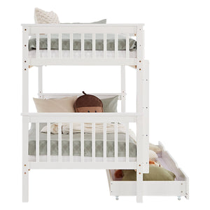 Etagenbett 90x200 cm Weiss Kinderbett mit Matratze mit Bettkasten mit Lattenrost Rausfallschutz Umbaubar massiv