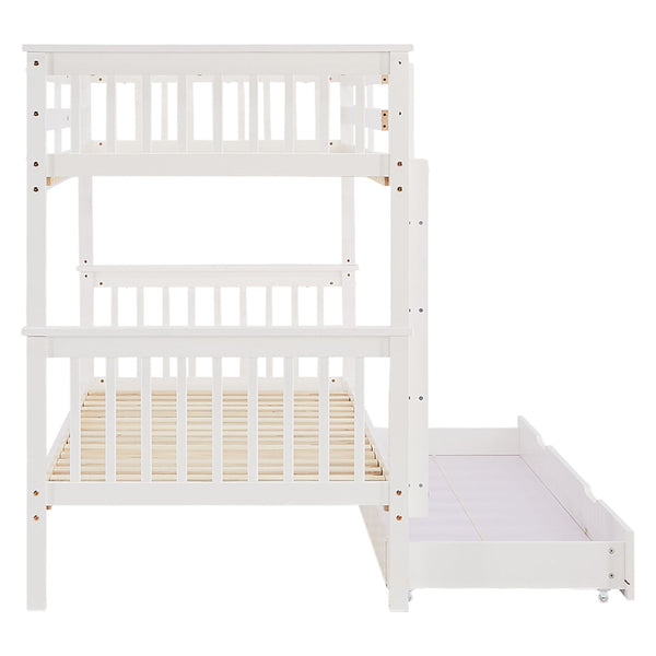 Etagenbett 90x200 cm Weiss Kinderbett mit Matratze mit Bettkasten mit Lattenrost Rausfallschutz Umbaubar massiv
