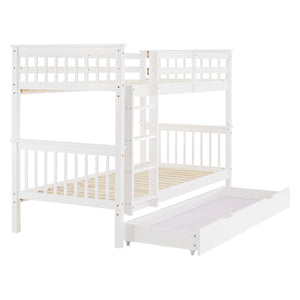 Etagenbett 90x200 cm Weiss Kinderbett mit Matratze mit Bettkasten mit Lattenrost Rausfallschutz Umbaubar massiv