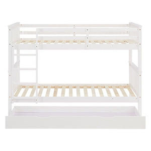 Etagenbett 90x200 cm Weiss Kinderbett mit Matratze mit Bettkasten mit Lattenrost Rausfallschutz Umbaubar massiv