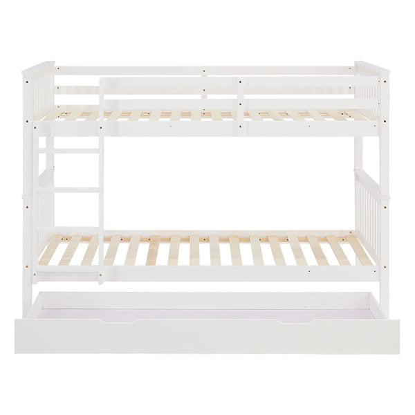 Etagenbett 90x200 cm Weiss Kinderbett mit Matratze mit Bettkasten mit Lattenrost Rausfallschutz Umbaubar massiv