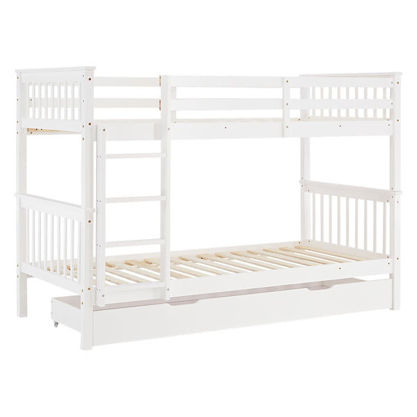 Etagenbett 90x200 cm Weiss Kinderbett mit Matratze mit Bettkasten mit Lattenrost Rausfallschutz Umbaubar massiv