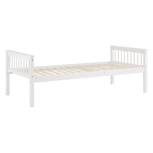 Etagenbett 90x200 cm Weiss Kinderbett mit Matratze mit Bettkasten mit Lattenrost Rausfallschutz Umbaubar massiv