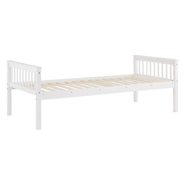 Etagenbett 90x200 cm Weiss Kinderbett mit Matratze mit Bettkasten mit Lattenrost Rausfallschutz Umbaubar massiv